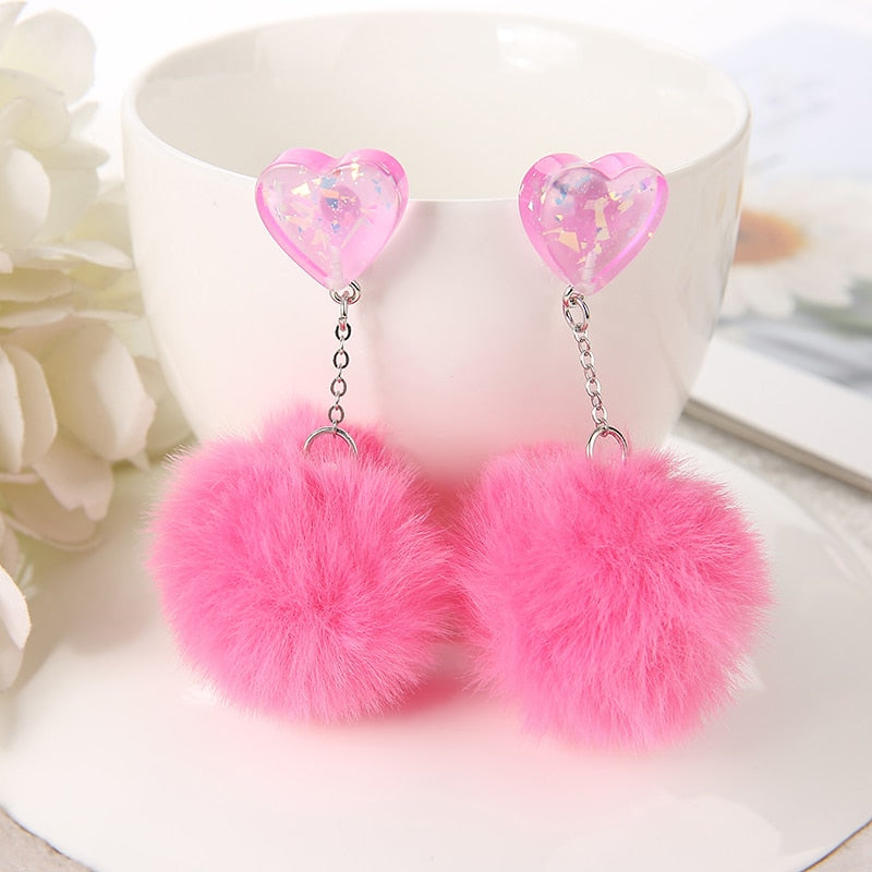1Pair Cute Stud Earring Multicolours Resin Heart Candy Wth Puffer Ball Charms Jewelry