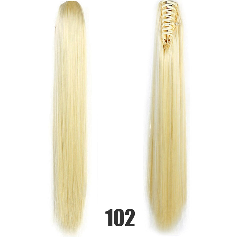 Synthetic 24inch Claw Clip Ponytail Extension Wavy Ponytail Long Straight Hair Ponytail Extension Clip Type Woman Wig