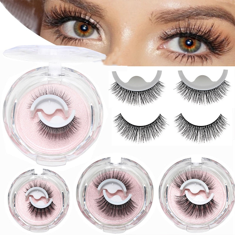 1 pair Self-adhesive False Eyelashes Glue Free 3D Strip Reusable Lashes Extension 3 Seconds To Wear Faux Mink Eyelash