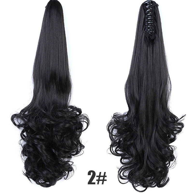 Synthetic 24inch Claw Clip Ponytail Extension Wavy Ponytail Long Straight Hair Ponytail Extension Clip Type Woman Wig