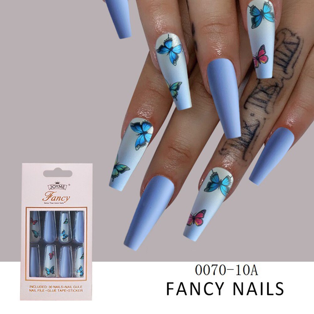 24/30Pcs Pink Leopard Designs False Nails French Long Coffin Fake Nail Artificial Full Cover Nail Art Tips Press on Nail