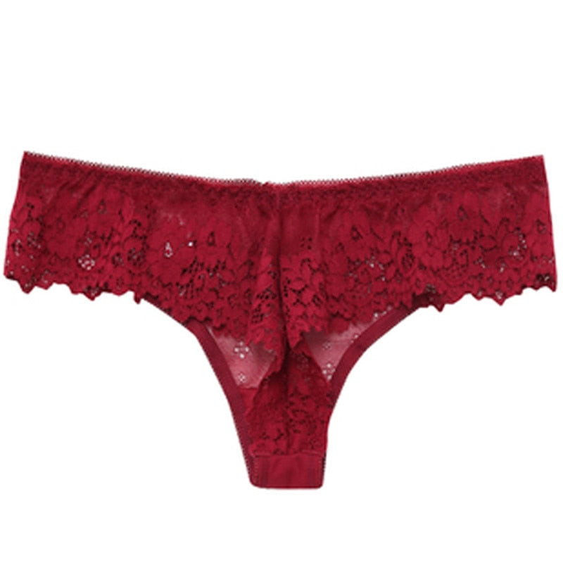 Women Sexy Lace Lingerie Temptation Low-waist Panties Embroidery Thong Transparent Hollow out Underwear G String
