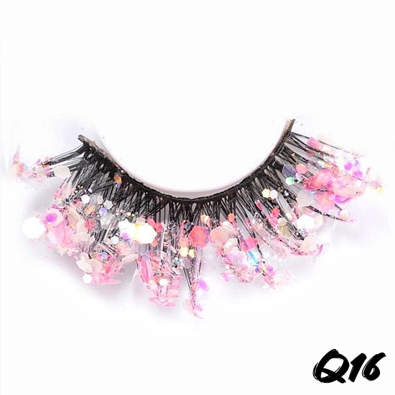 3 Pair Colored Shining Gold Glitter Eyelashes Handmade Dramatic Purple Colorful Rainbow Lashes For Party Show Halloween Cosplay