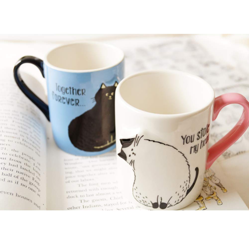 2-PCS Kiss Cat Coffee Couple Handmade Mug Funny Tea Ceramic cup set Matching Gift