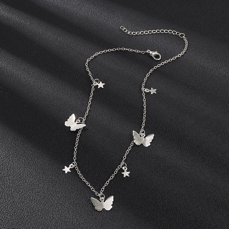 Cute Star Butterfly Choker Necklace For Women Gold Color Neck Statement Collar Chains Chocker Shining Choker Jewelry