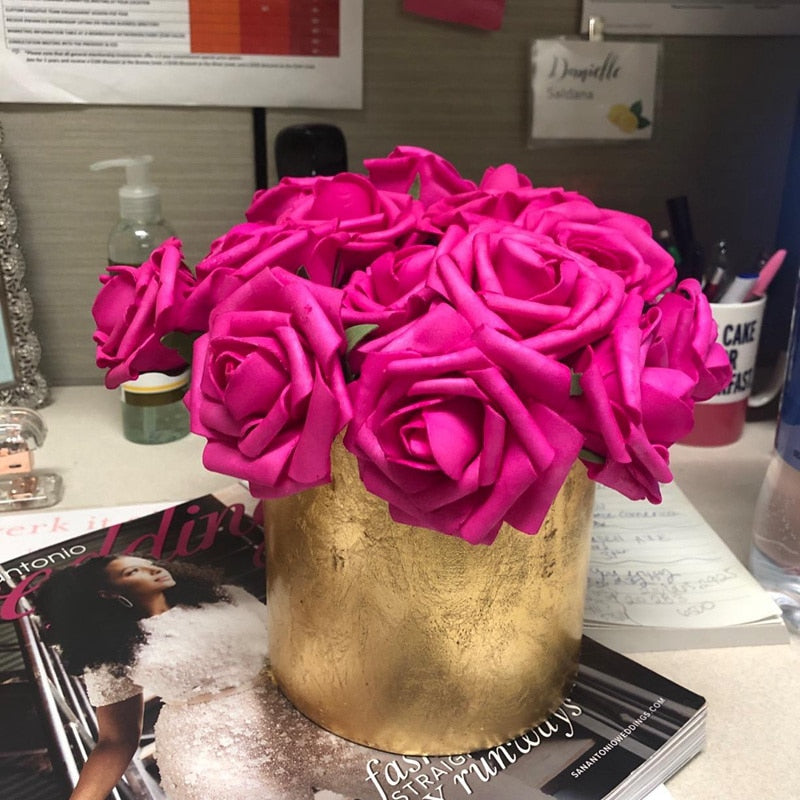25 Heads 8CM Colorful Artificial PE Foam Rose Flowers Bride Bouquet Home Wedding Decor Scrapbooking DIY