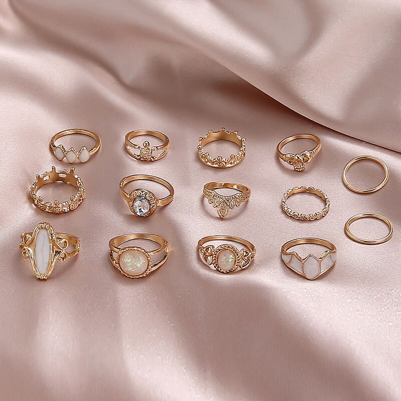 Vintage Rings Set For Women Boho Moon Star Knuckle Finger Ring Female Bohemian Gold Silver Color Jewelry Accessories