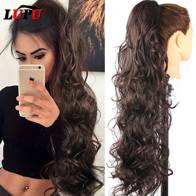 Synthetic Long Wave Ponytail 28 Inch Claw Clip In Hairpieces For Women PonyTail Natural Fake Hair Hairpiece Heat Resistant