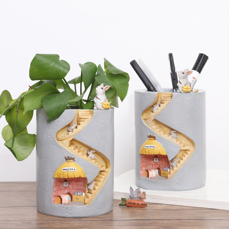 Animal Resin Flower Pot Succulents Planter Water Planting Container Rabbit Hedgehog Decorative Pot