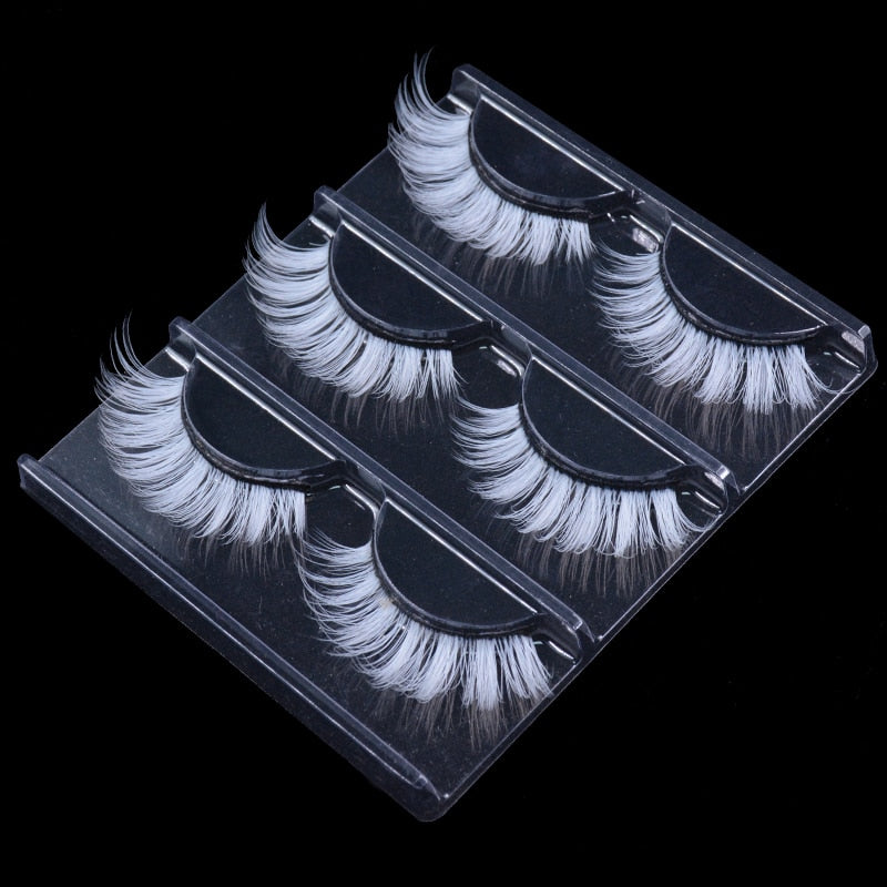 3 Pairs/Lot Fluffy Lace White Eyelashe Natural Colored Artificial Vegan Silk Eye Lashes for Doll Cosplay Party