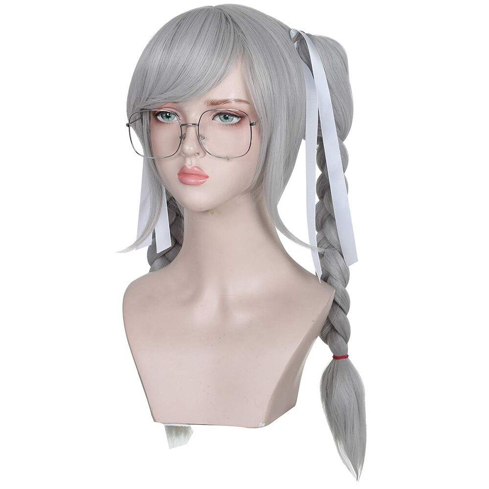 Anime Danganronpa Dangan Ronpa Peko Pekoyama Silver and White Double Ponytail Braided Cosplay Halloween Synthetic Wig