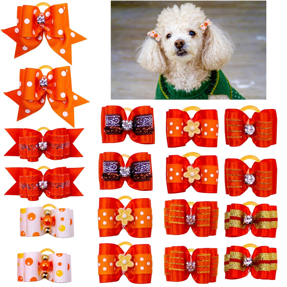 10 Pcs Handmade Pet Dog Cat Hair Bow Diamond Pearl Boutique Grooming Accessory