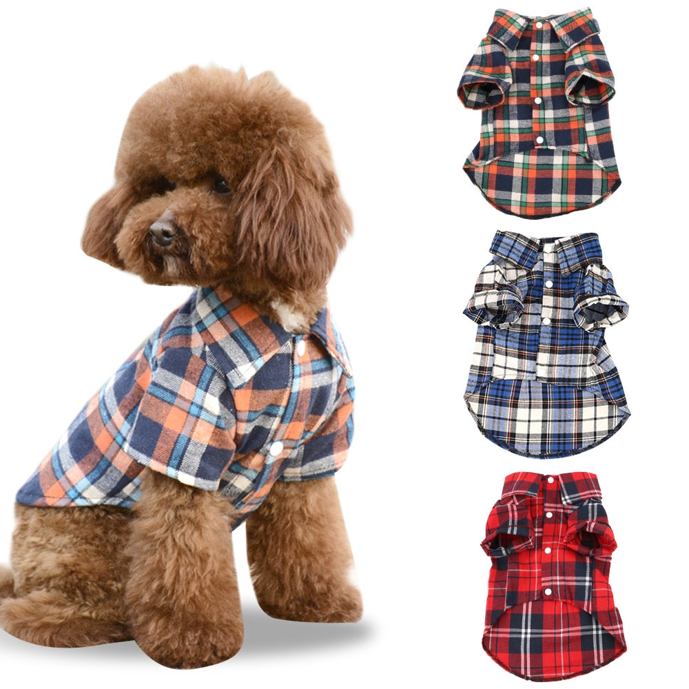 Soft Cotton Short Sleeve Shirts Pet Dog Cat Kitten Clothes Puppy Kitten Clothing Plaid T Shirt