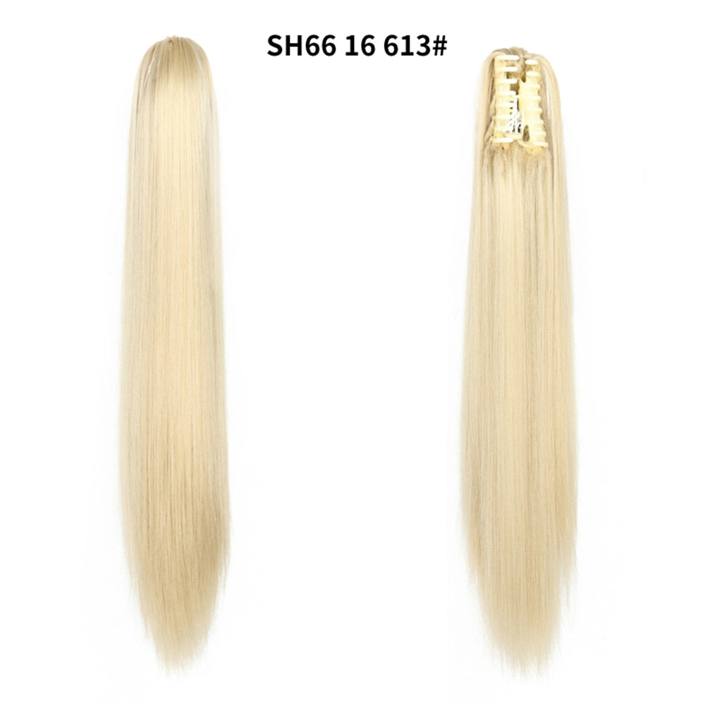 20Inch Short Curly Wavy Ponytail Hair Extensions Synthetic Claw On Hairpieces For Women Brown Black Color
