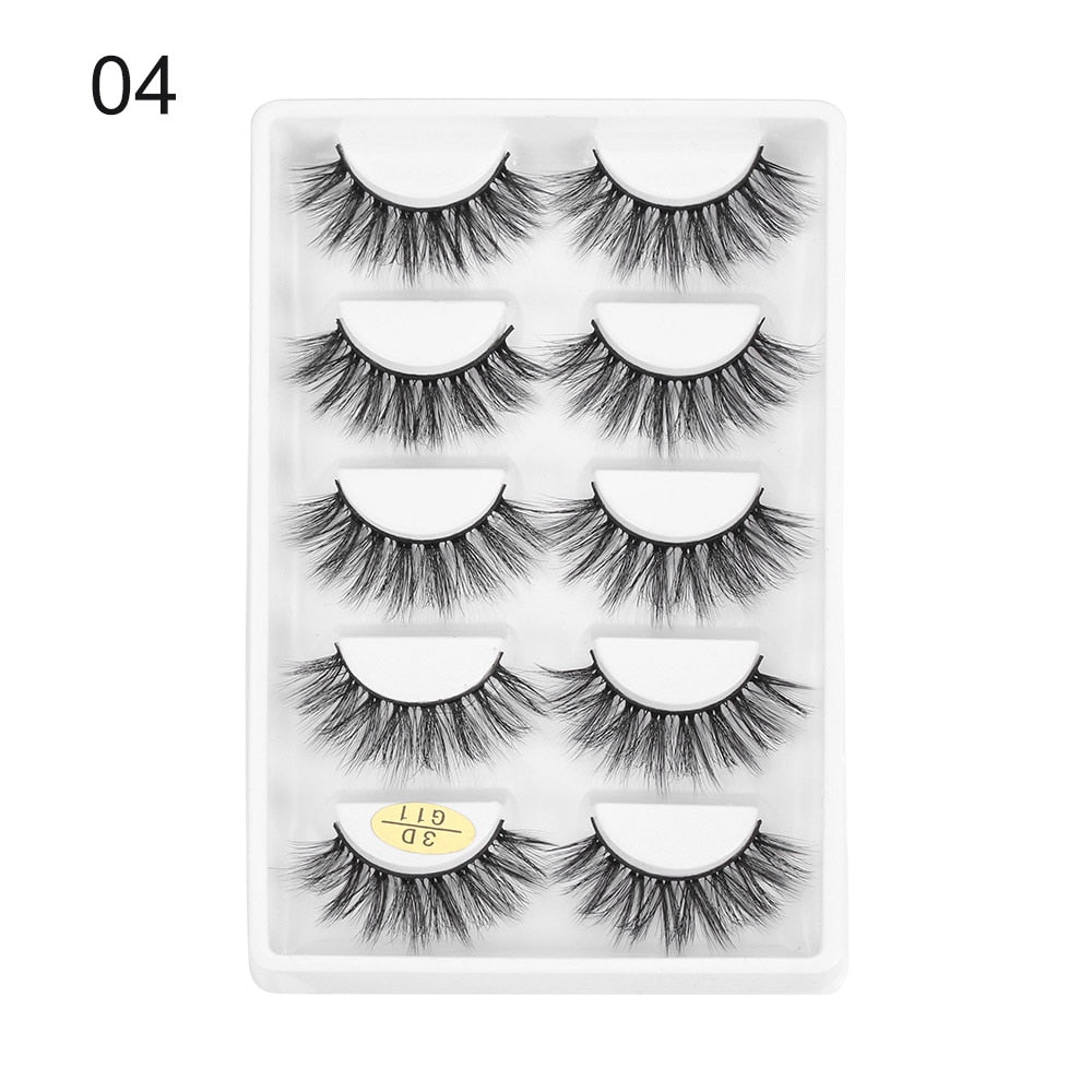 5 Pairs 3D Faux Mink Hair False Eyelashes Wispies Fluffies Drama Natural Long Soft Handmade Cruelty-free Black Lashes