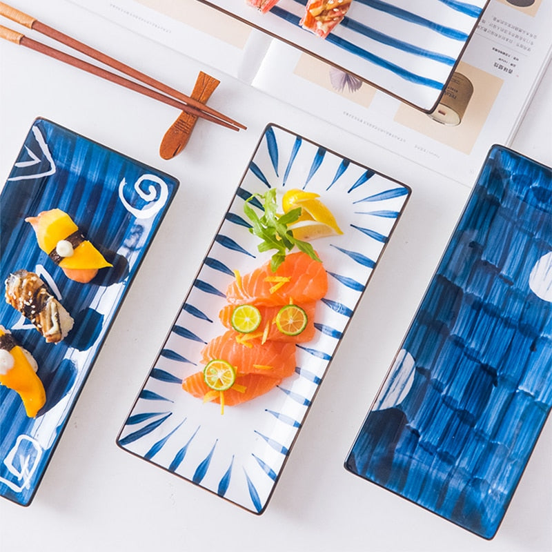 Rectangular Japanese Style Ceramic Dinner Plate Steak Dessert Sushi Porcelain Plates Dining Tableware Set