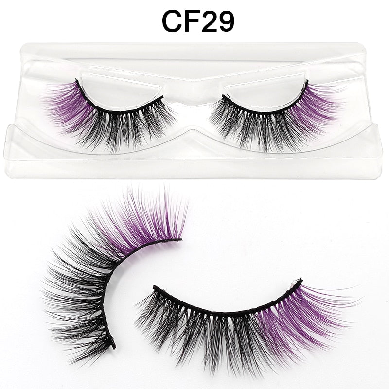 Red Blue Purple Pink Mix 3D Faux Mink Colored Eyelashes Ombre Vegan Strip Lashes Natural Dramatic Fluffy Colourful Cilias Party