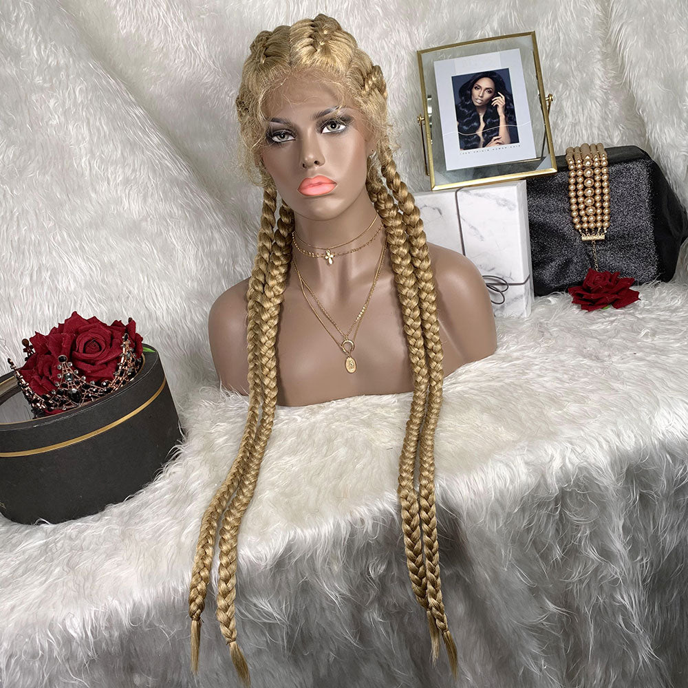 Braided Lace Front Wig African Glueless Box Braids Wig Women Tresse Cornrow Synthetic Lace Braided Wig