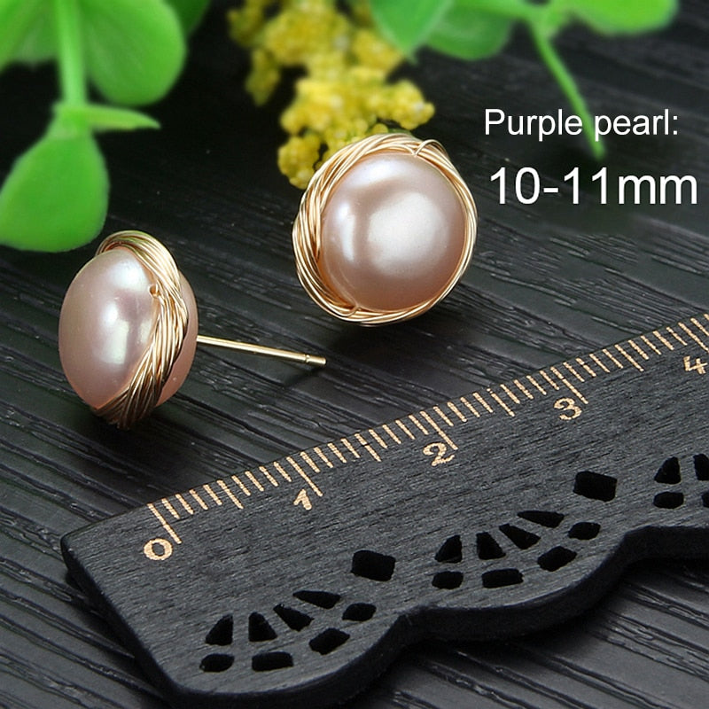 Classic Big Pearl Stud Earring Baroque Freshwater Pearl Earrings Fine Jewelry Handmade