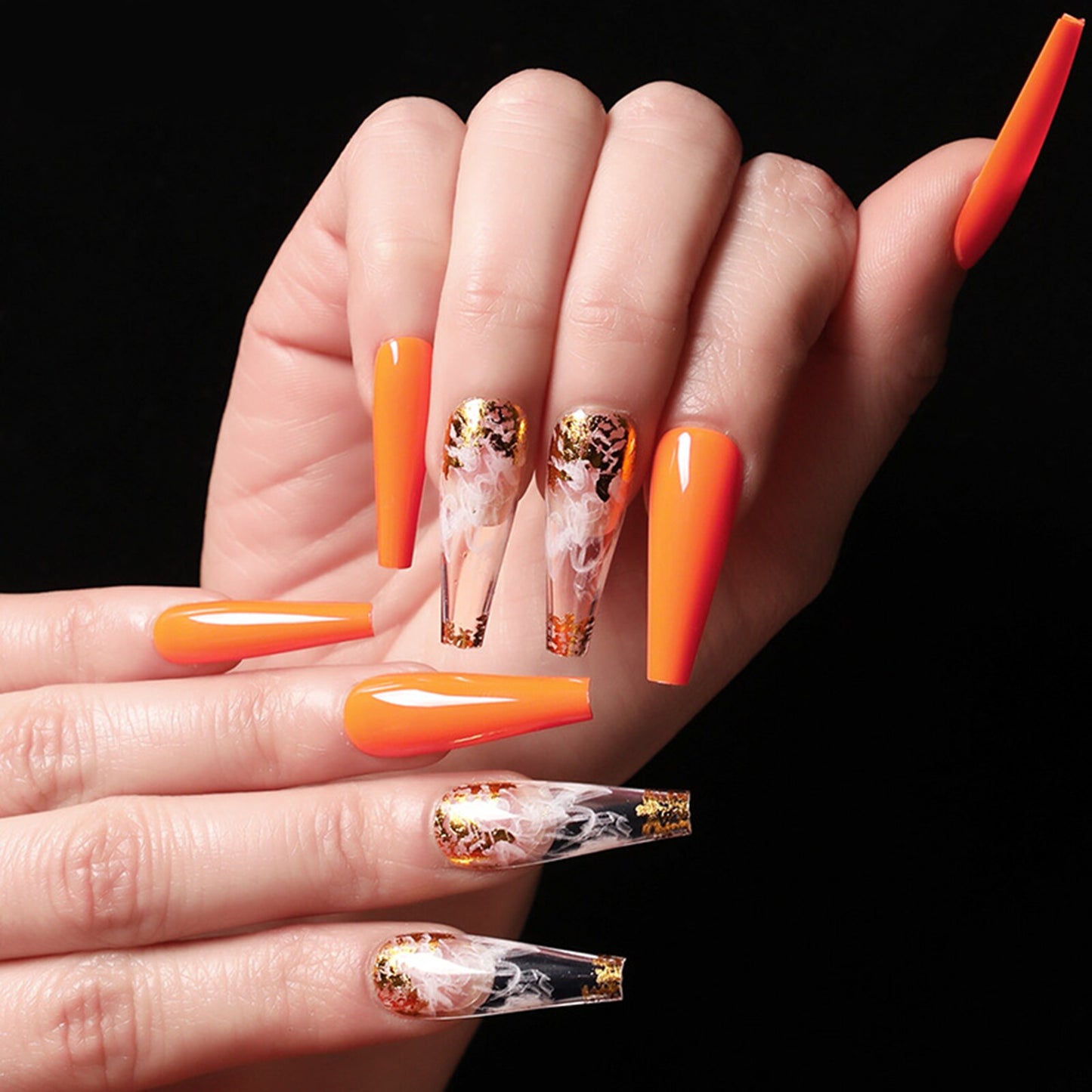 24/30Pcs Pink Leopard Designs False Nails French Long Coffin Fake Nail Artificial Full Cover Nail Art Tips Press on Nail