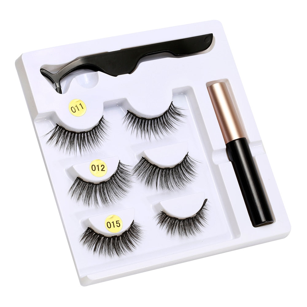 Magnetic Liquid Eyeliner& Magnetic False Eyelashes &Tweezer Set Waterproof Long Lasting Extension