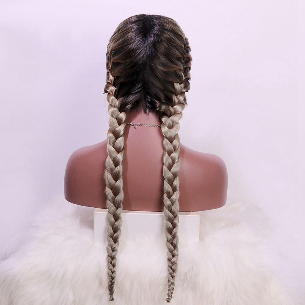 Heat Resistant Synthetic Box Braid Wig Ombre Orange Blonde Synthetic Lace Front Wig Cosplay Braided Wigs
