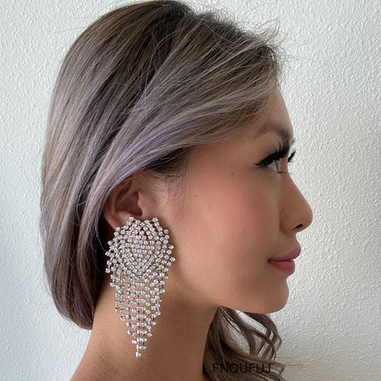 Big Rhinestone Earring Long Hanging earrings Statement Large Shine Party Outfit Jewelry