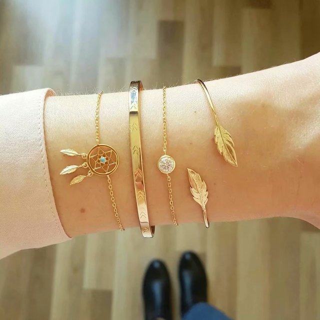 4Pcs/Set Geometric Crystal Charm Bracelets for Women Leaf Bangles Bracelets Set Wrist Chain Boho Bracelet