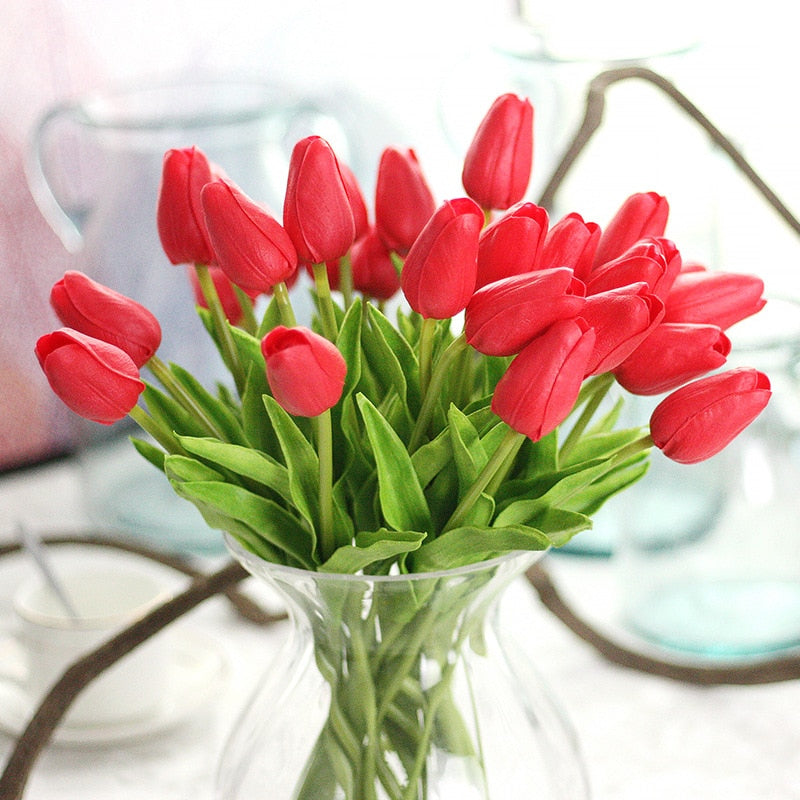 6/12/24/48pcs Artificial Flowers Senior PU Tulips Fake Flower Bouquet For Wedding Party Decor Supplies Home Garden