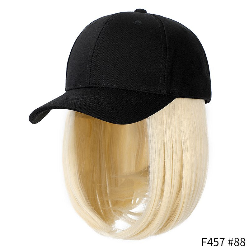 Baseball Cap Short Wig Curly Synthetic Hair Wig Natural Black Knit Hat Wigs Naturally Adjustable