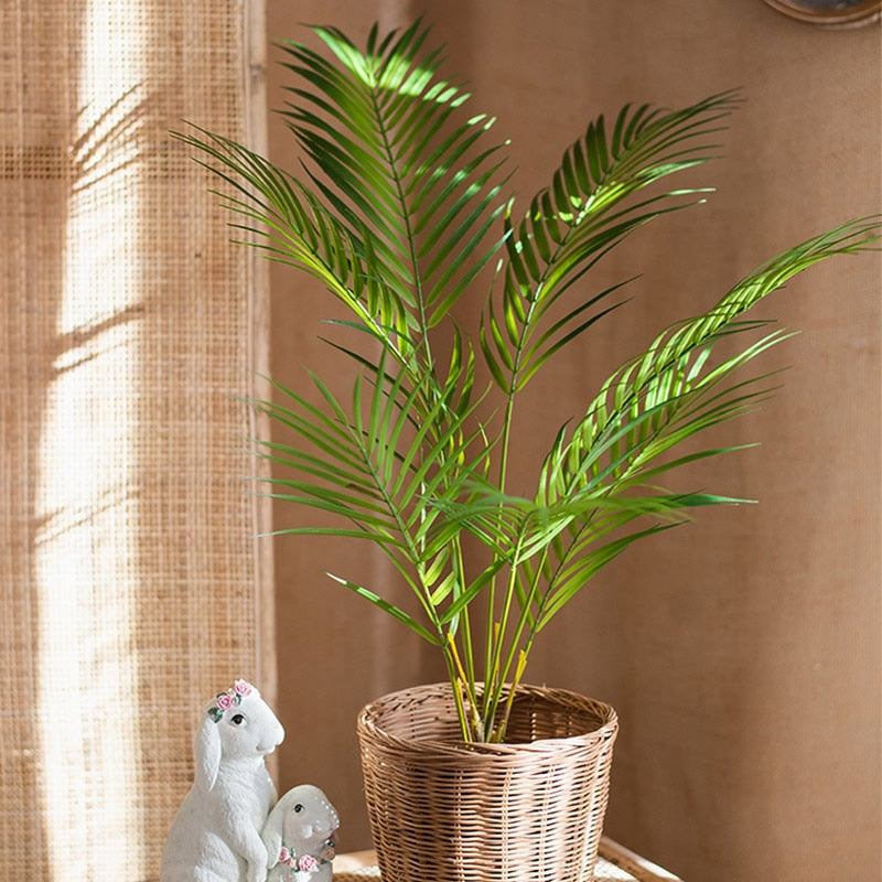 125cm Large Artificial Palm Tree Tropical Plants Branches Plastic Fake Leaves Green Monstera For Home Garden Room Office Decor