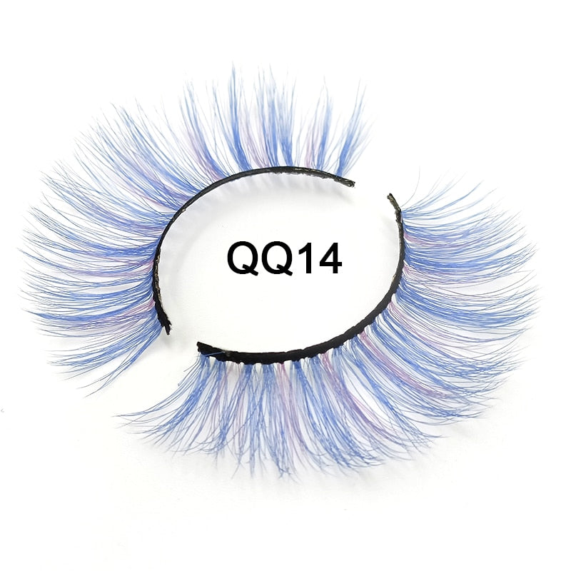 Fluffy Thick Dramatic 3D Faux Mink Colored Eyelashes Pink Red Natural Synthetic Colorful Rainbow Color Eye Lashes for Holiday