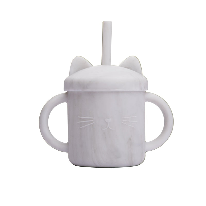 1PCS Baby Feeding Cups Silicone Drinkware Cute Cartoon Cat Sippy Cup For Toddlers Kids Sippy Cup Lids Solid With Handle Drinker