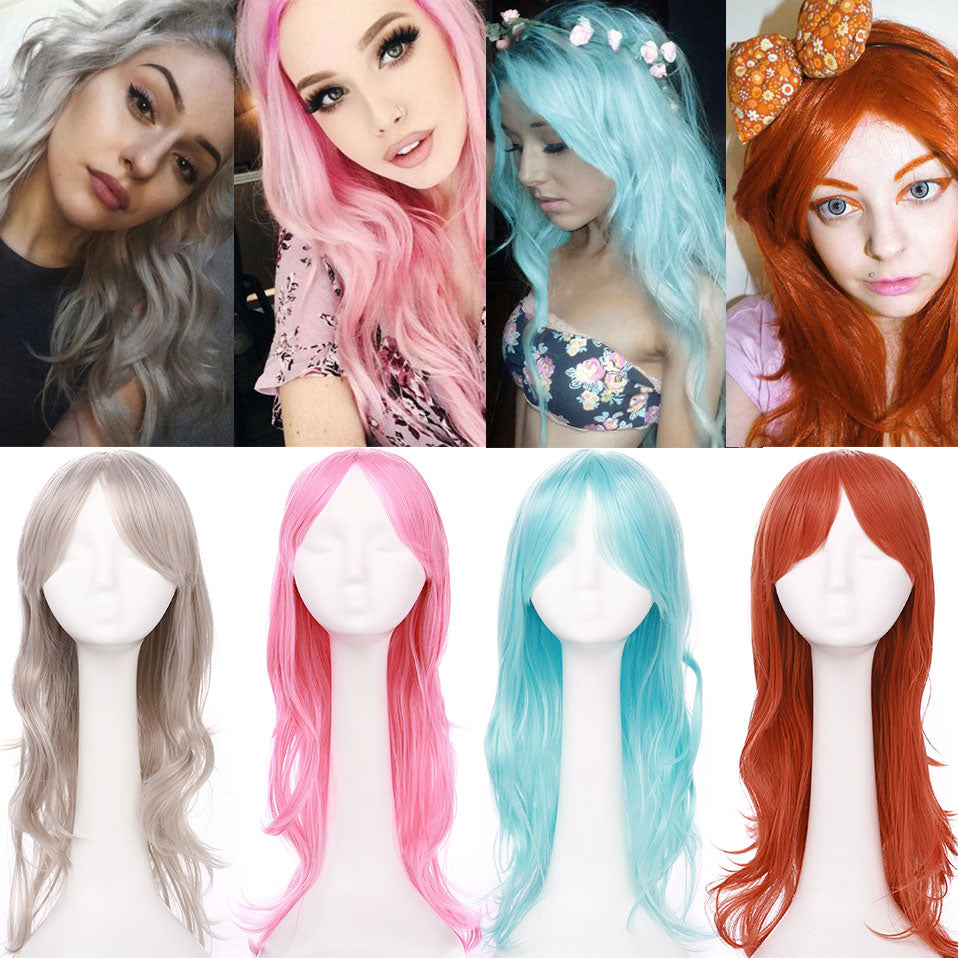 S-noilite Synthetic 28colors 22inch Loose Wave Wigs Halloween Cosplay Wig Blue Red Pink Grey Purple Hair Cosplay