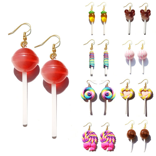 Resin Lollipop Drop Earrings Jewelry Custom Made Handmade Cute Cotton Candy