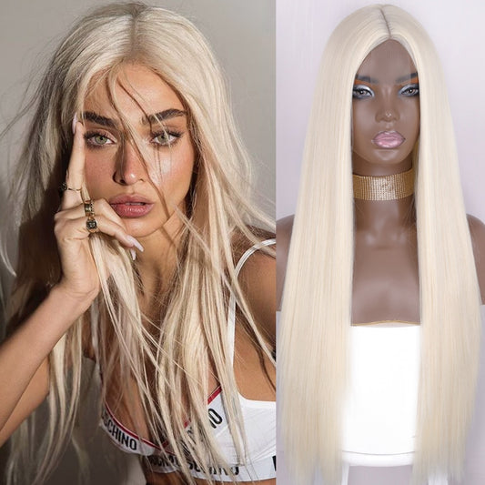 Synthetic Wigs for Women Long Straight Blonde Wig Natural Middle Part Wig Heat Resistant Fiber Natural Looking Wig