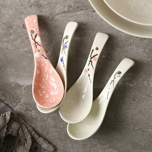 Japanese Ceramic Spoon Handpainting Porcelain Soup Spoon Kitchen Cooking Utensil Tool Tableware