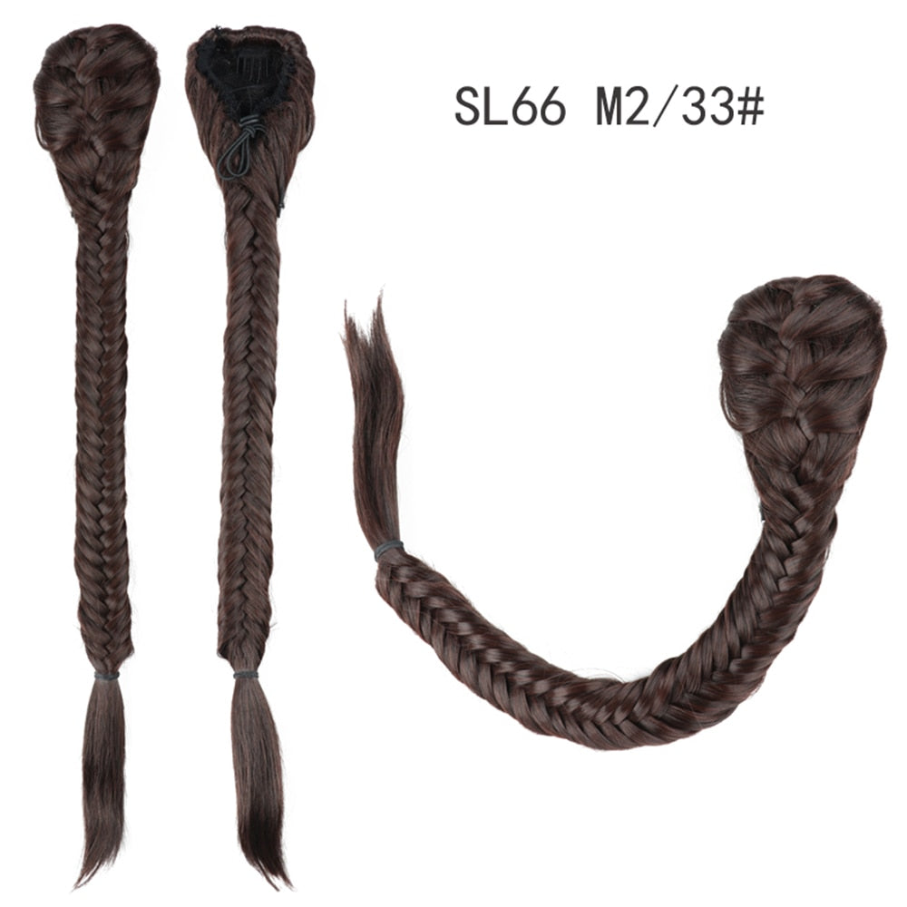 Synthetic Heat Resistant Braided Fishtail Fishbone Drawstring Ponytail Hairpiece Blonde Hair Extensions For Woman