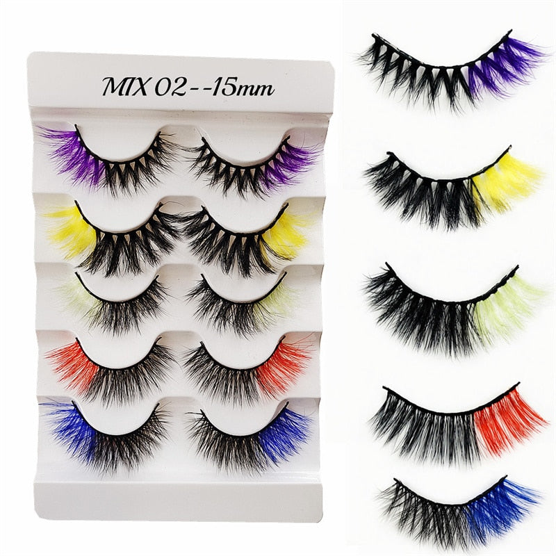 Rainbow Colored Lashes 3D Mink Lashes Ombre Dramatic Colorful Natural Eyelashes Extension Make up Fake Eyelashes