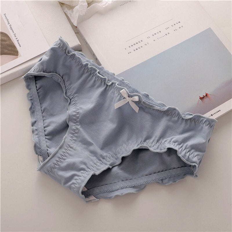 Japanese Girls Cotton Underwear Sweet Ruffles Lady Low Waist Thin Briefs Antibacterial Female Underpants