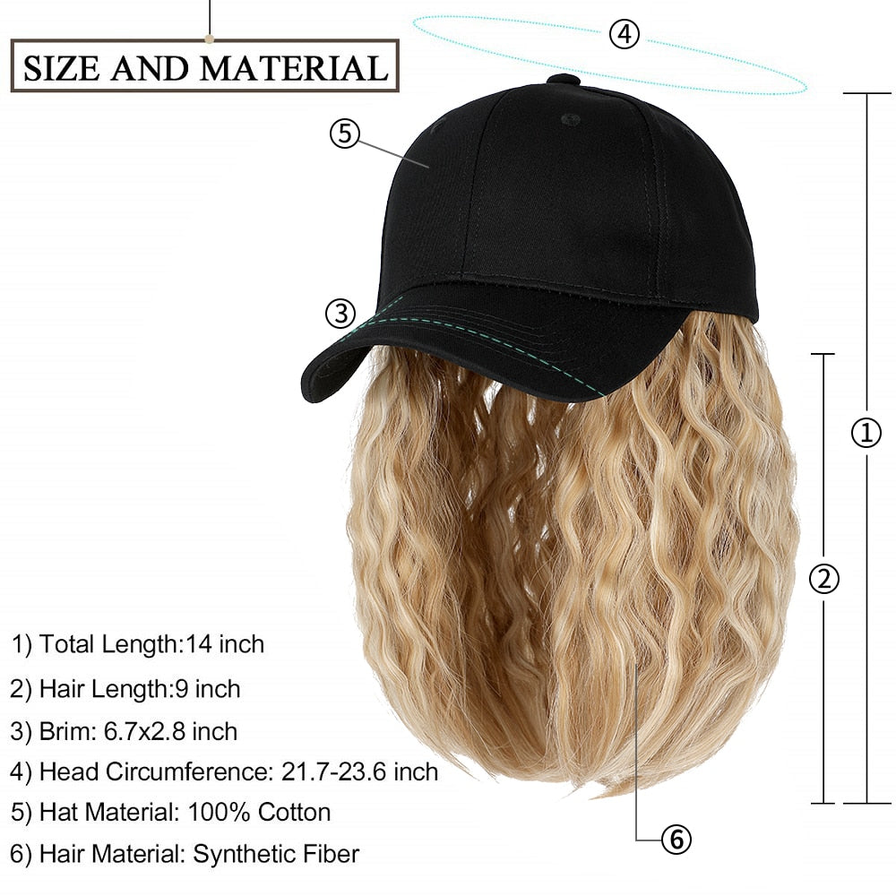 Baseball Cap Short Wig Curly Synthetic Hair Wig Natural Black Knit Hat Wigs Naturally Adjustable