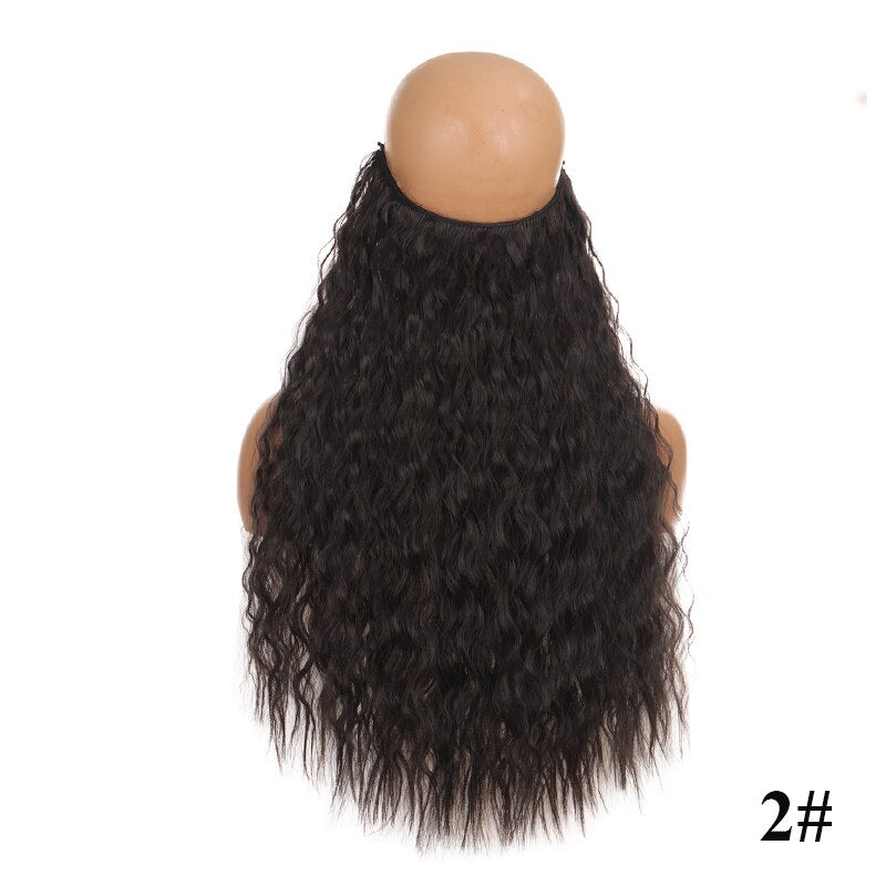 Synthetic 24inch Invisible Hair Wire Without No Clip Hair Extension Fishing Line Wig Wavy Hair Female False Hair Piece