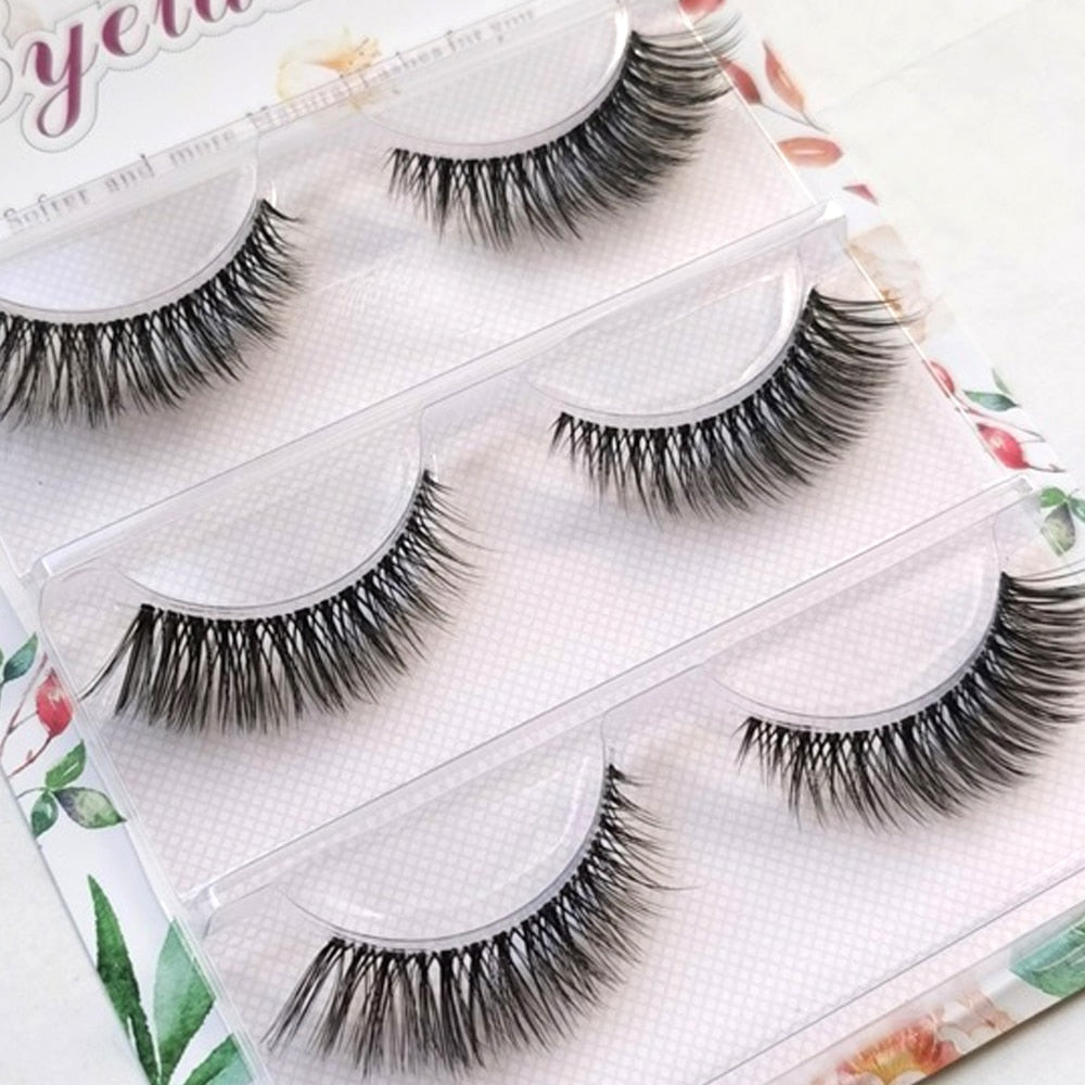 Transparent Terrier 3 Pairs 3D Mink EyeLashes False Lashes Thick EyeLash Lashes Natural Soft Fake EyeLashes