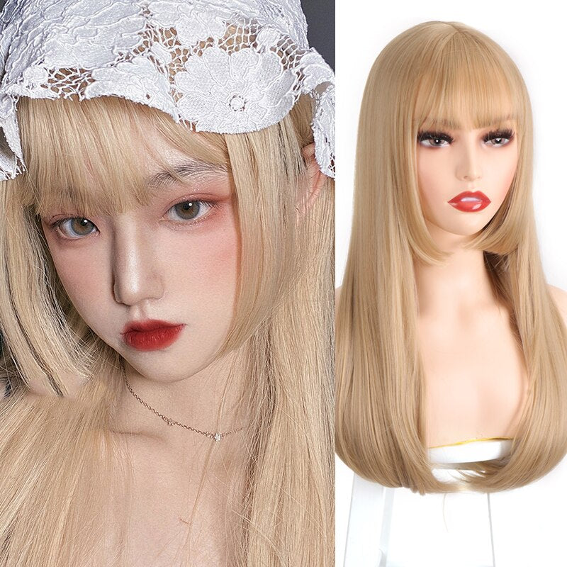 Synthetic Hair Black and Pink Wig Long Straight Hair Cosplay Lolita Wig Two Tone Ombre Color Women Heat Resistant Wigs