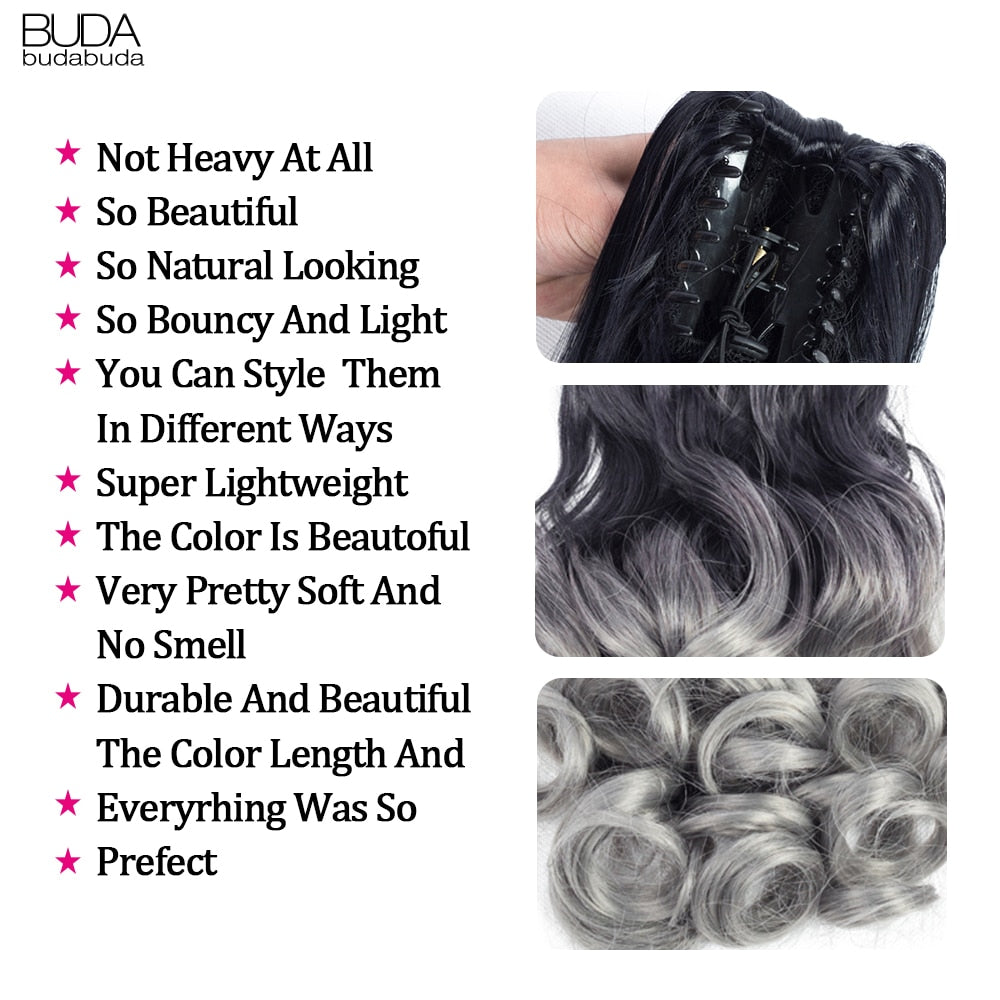 20Inch Short Curly Wavy Ponytail Hair Extensions Synthetic Claw On Hairpieces For Women Brown Black Color