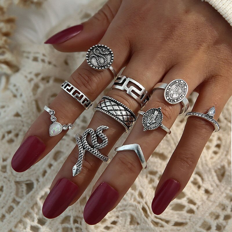 Vintage Rings Set For Women Boho Moon Star Knuckle Finger Ring Female Bohemian Gold Silver Color Jewelry Accessories