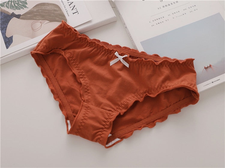 Japanese Girls Cotton Underwear Sweet Ruffles Lady Low Waist Thin Briefs Antibacterial Female Underpants
