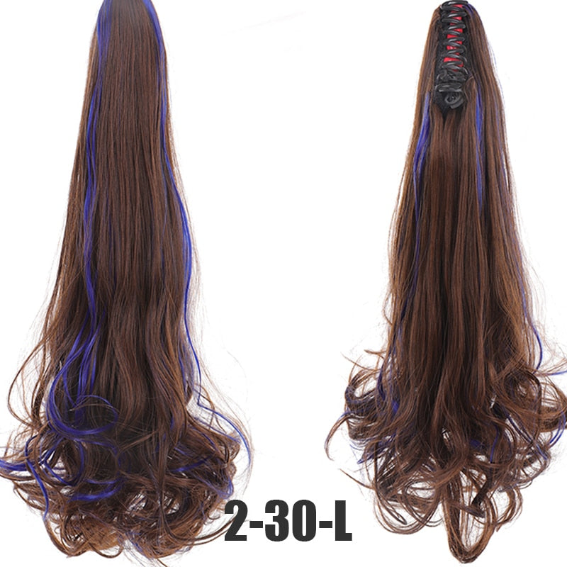 Synthetic 24inch Claw Clip Ponytail Extension Wavy Ponytail Long Straight Hair Ponytail Extension Clip Type Woman Wig