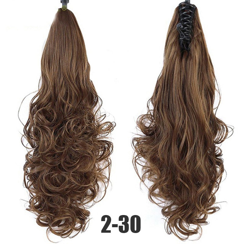 Synthetic 24inch Claw Clip Ponytail Extension Wavy Ponytail Long Straight Hair Ponytail Extension Clip Type Woman Wig