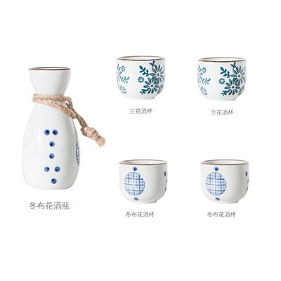 1 Set Vintage Japanese Sake 1 Pot 4 Cups Set Flagon Liquor Spirits Cups Ceramic Sake Wine Set Winebowl Small Ceramic Wine Glass